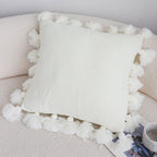 SOGA 45cm Textured Pillowcase with Pom-Pom Trim (Pure White)