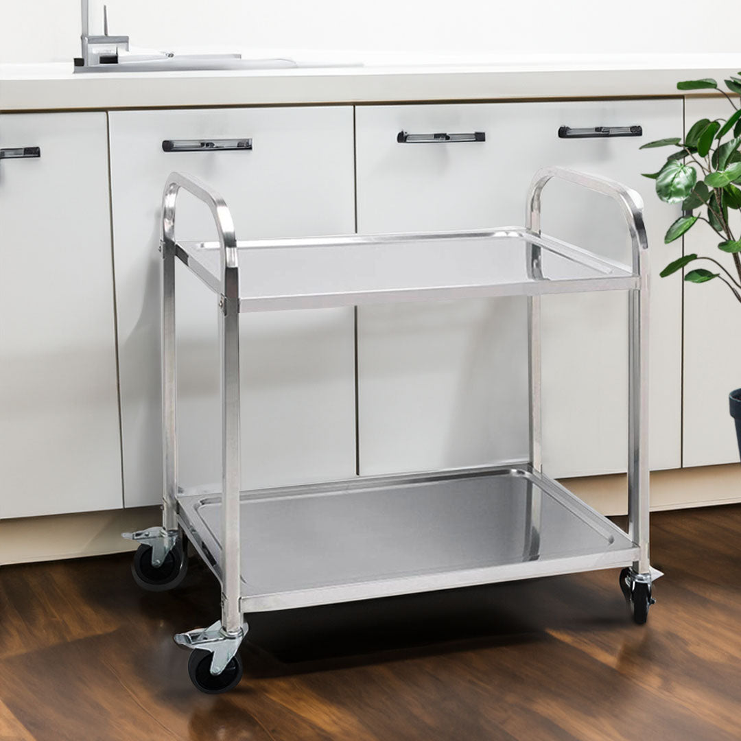 SOGA 2X 2 Tier 86x54x94cm Stainless Steel Kitchen Dinning Food Cart Trolley Utility Round Large