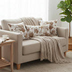SOGA 4PC Set – Coffee Diamond Knitted Throw with Tassel + Rustic Bloom Pillowcases – Cozy Elegant Decor
