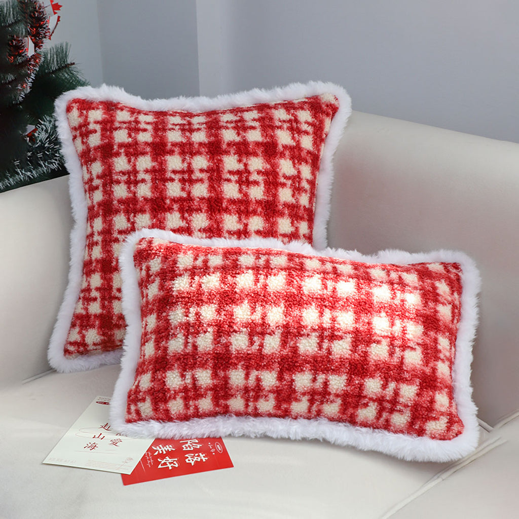 SOGA 30x50cm Cozy Red Gingham Lumbar Pillow Cover