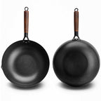 SOGA Commercial Iron Wok with Wooden Handle and Lid 32cm Non-Stick Fry Pan FryPan