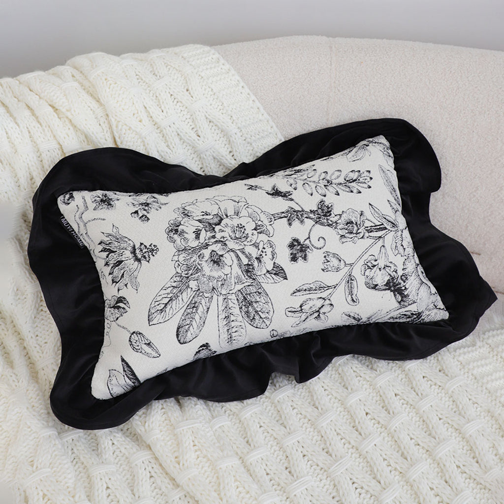 SOGA 30x50cm Chic Botanical Bliss Black & White Lumbar Pillowcase