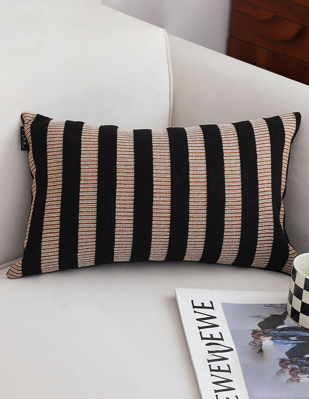 SOGA 2X 30x50cm Black & Tan Striped Rectangular Pillowcase