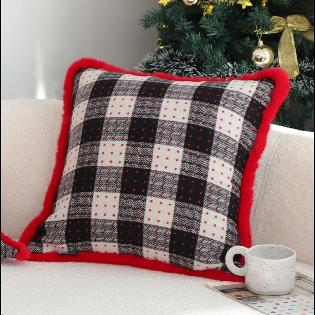 SOGA 45cm CozyFest Square Buffalo Plaid Fleece Pillowcase