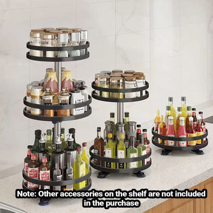 SOGA 2X 2 Tier Steel Black Round Rotating Multi-Function Kitchen Portable Storage Spice Seasoning Kitchen Countertop Organiser Shelf