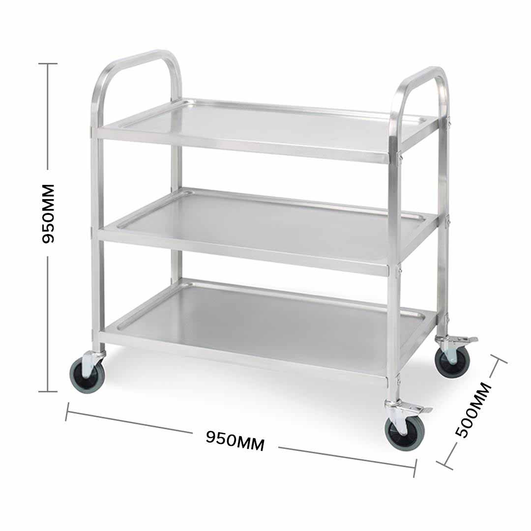 SOGA 3 Tier Stainless Steel Kitchen Dinning Food Cart Trolley Utility Size 95x50x95cm Large