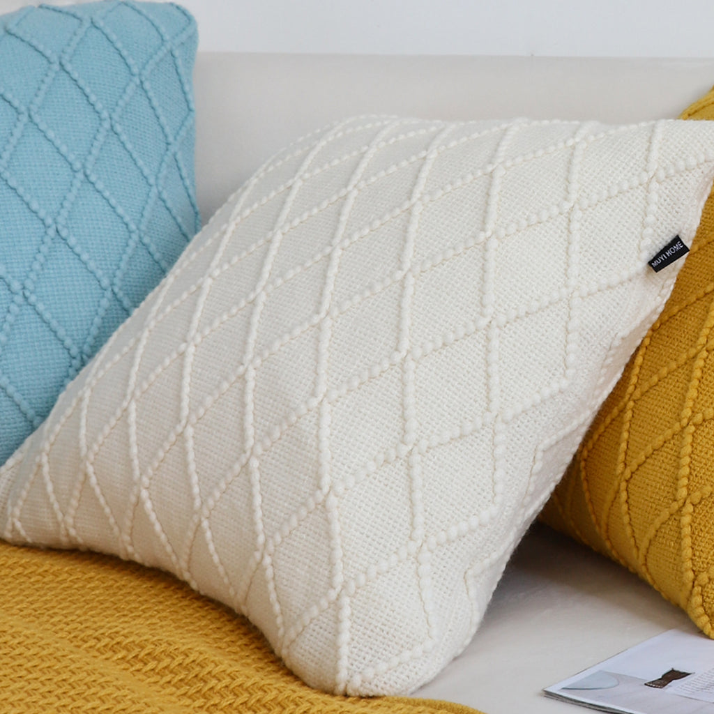 SOGA 2X 45cm Cream Cable Knit Diamond Pattern Pillow Covers – Soft Decorative Cushion Cases for Sofa, Bed & Home Décor