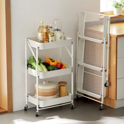 SOGA 2X 3 Tier Steel White Foldable Kitchen Cart Multi-Functional Shelves Portable Storage Organizer with Wheel