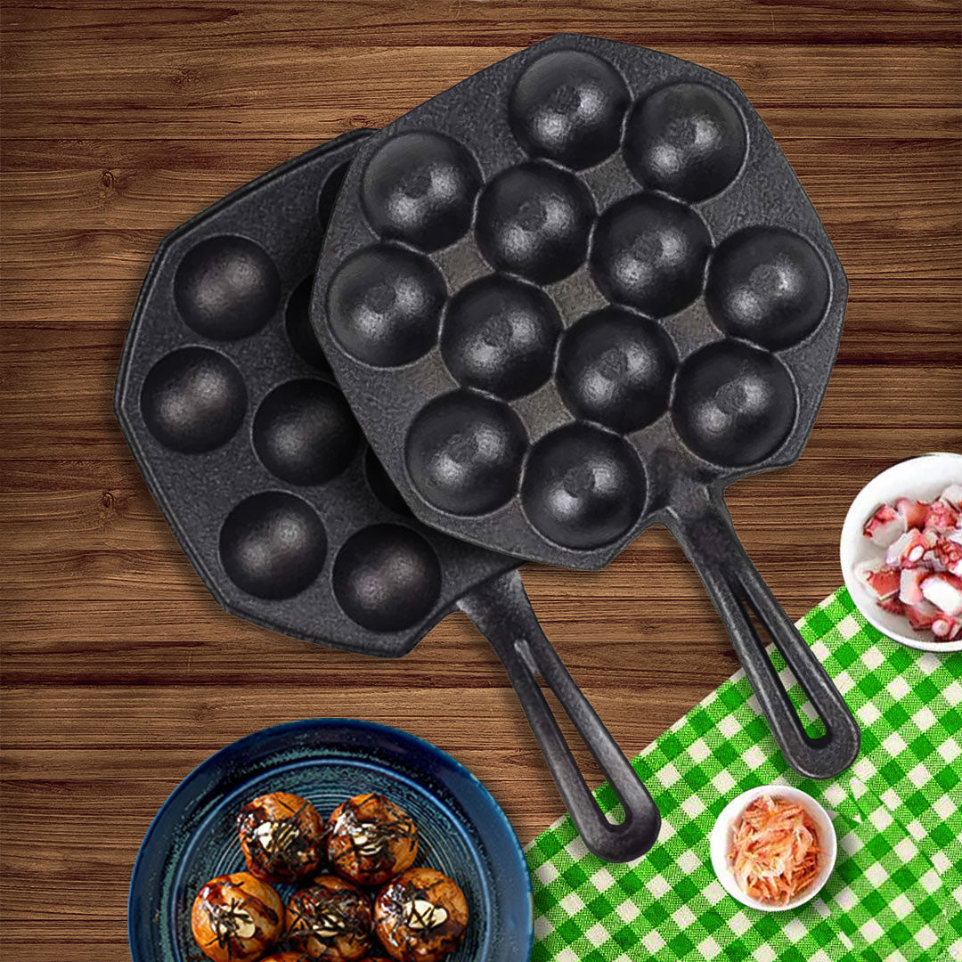 SOGA 2X 18CM Cast Iron Takoyaki Fry Pan Octopus Balls Maker 12 Hole Cavities Grill Mold