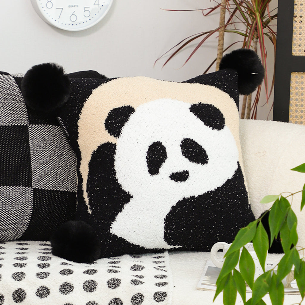 SOGA 45cm Panda Pom-Pom Decorative Pillowcase