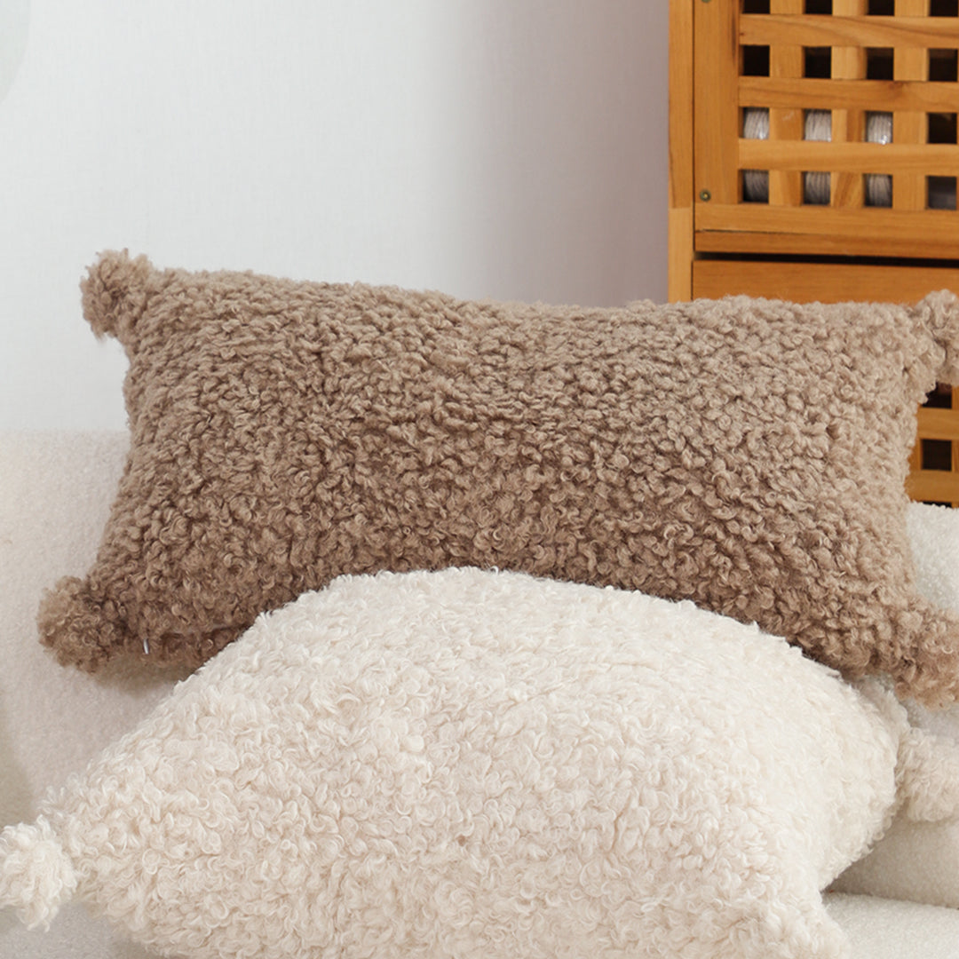 SOGA 30x50cm Sage Green Textured Lumbar Pillow with Tassels