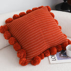 SOGA 45cm Rust Red Ribbed Pillow Cover with Pom Poms