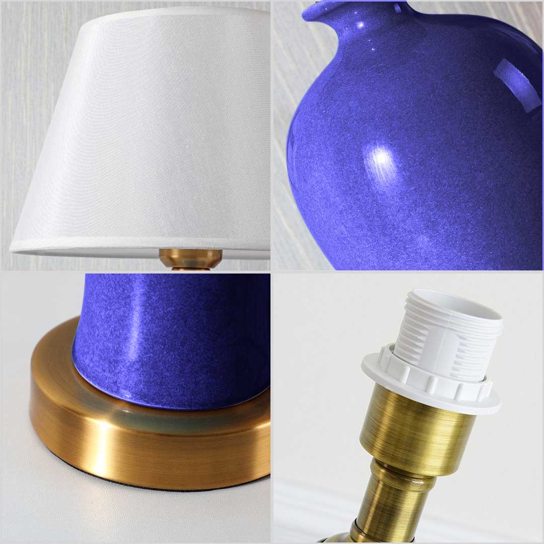 SOGA Blue Ceramic Oval Table Lamp with Gold Metal Base