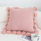 SOGA 45cm Textured Pillowcase with Pom-Pom Trim (Soft Pink)