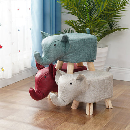 SOGA Beige Children Bench Elephant Character Round Ottoman Stool Soft Small Comfy Seat Home Decor