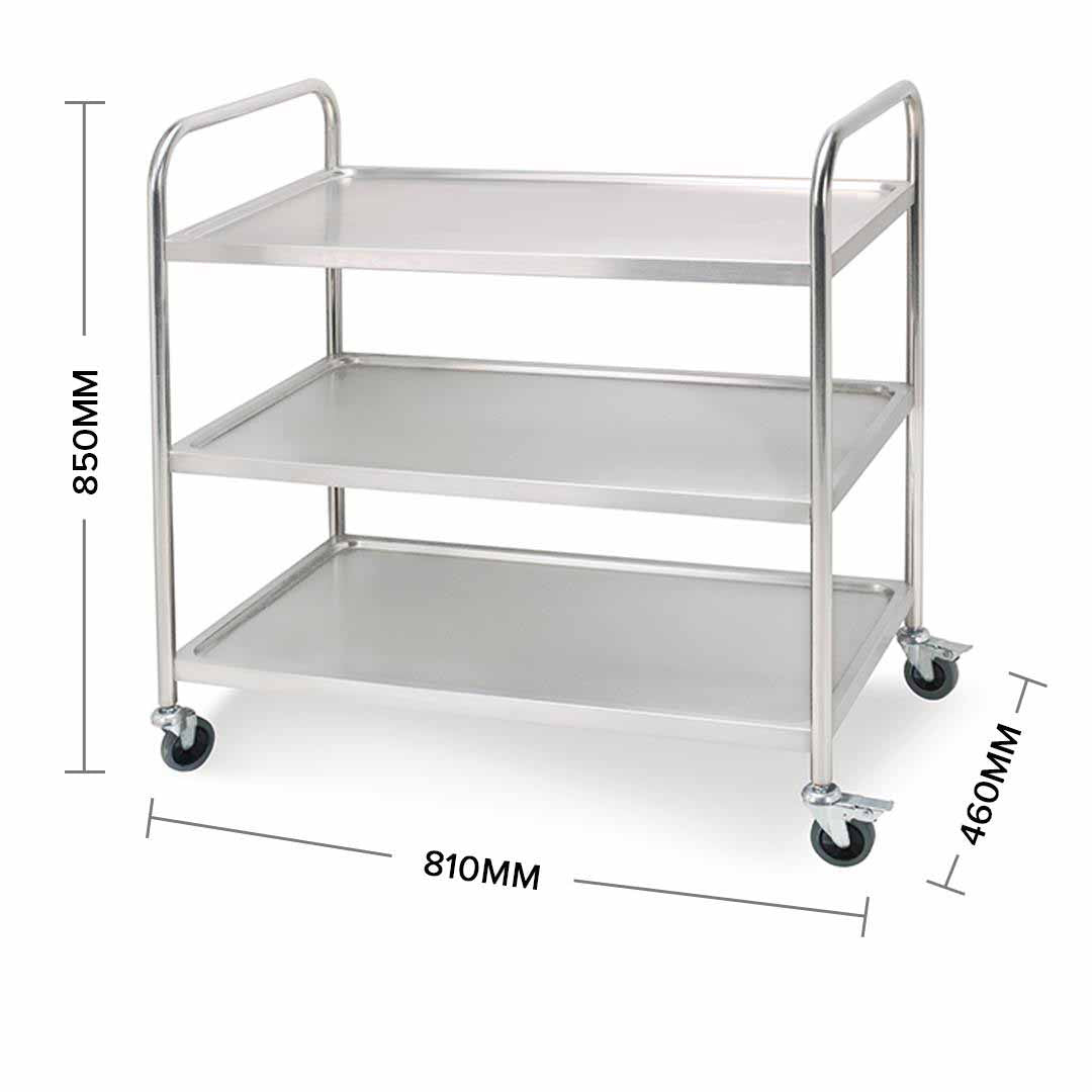 SOGA 3 Tier Stainless Steel Kitchen Dinning Food Cart Trolley Utility Round 81x46x85cm Small