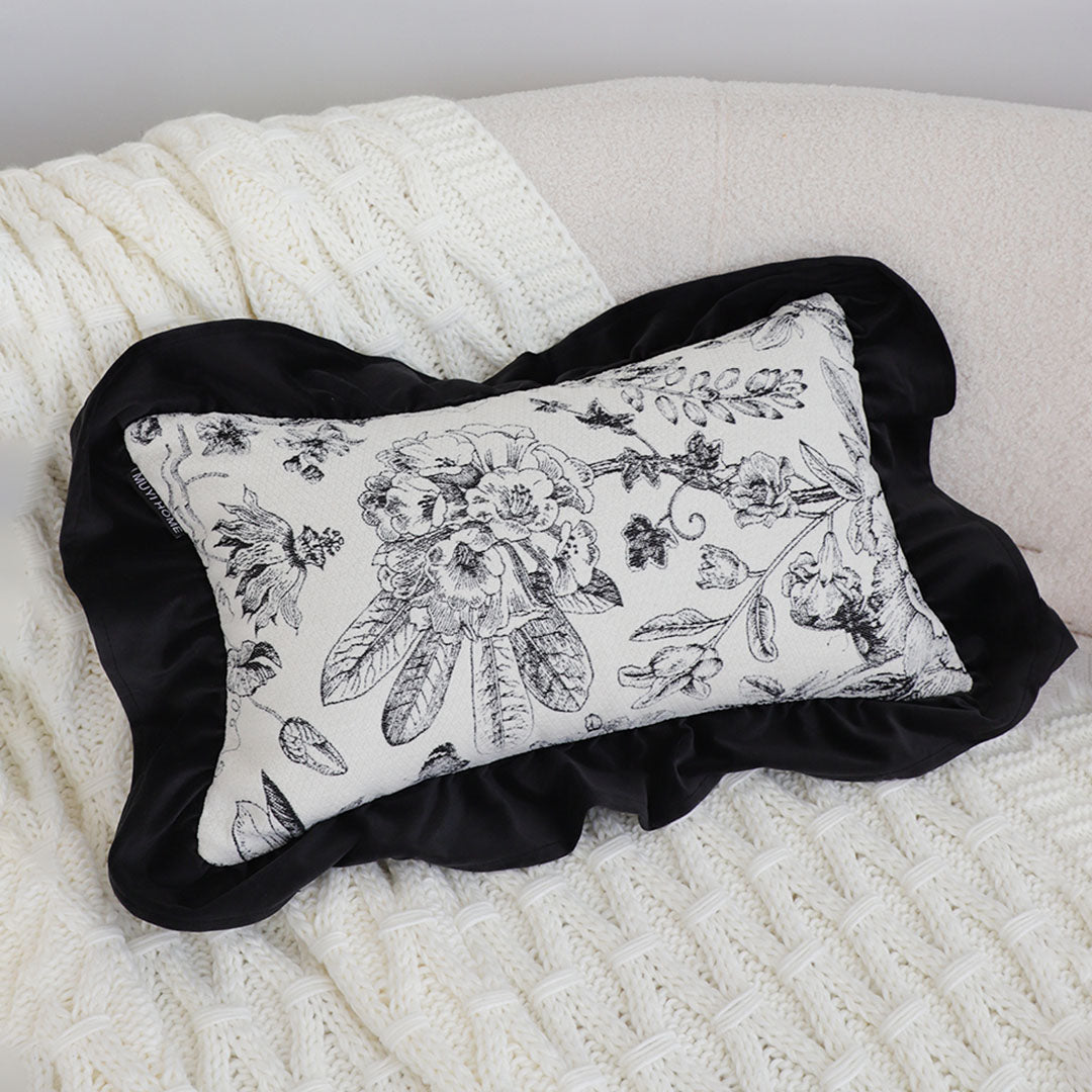 SOGA 2X 30x50cm Chic Botanical Bliss Black & White Lumbar Pillowcase