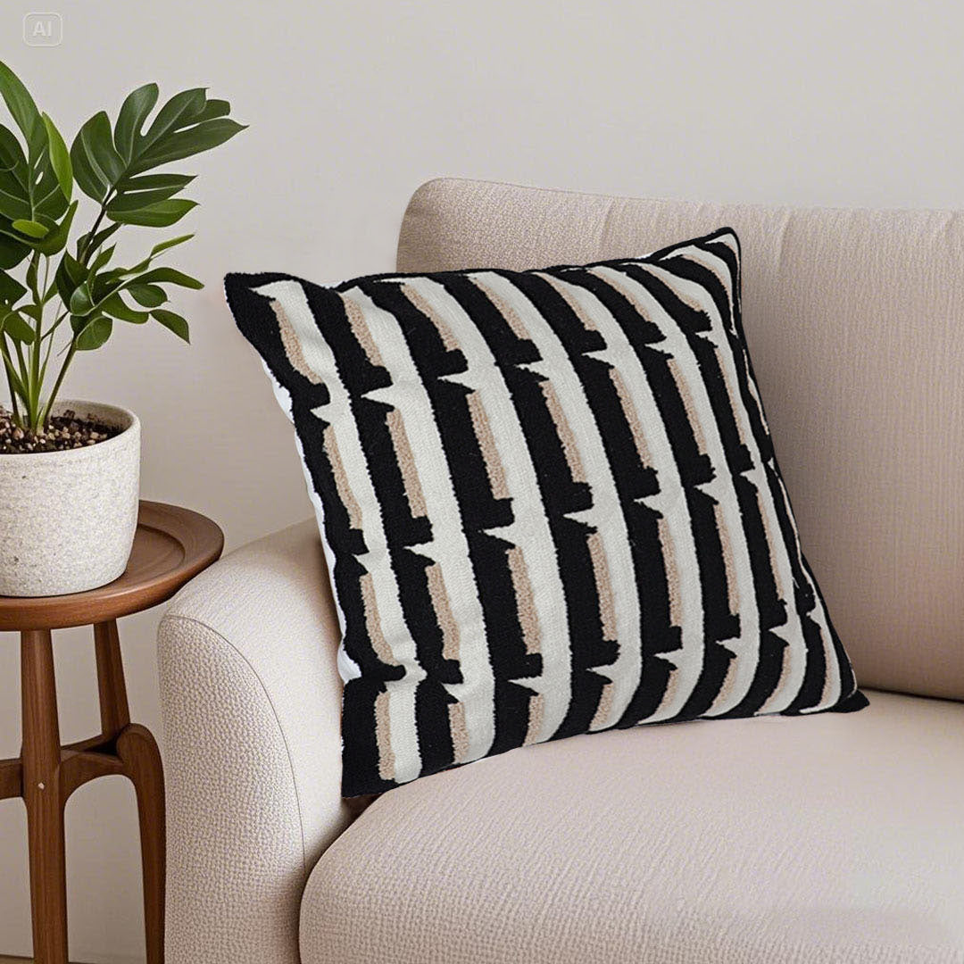 SOGA 45cm Black & White Modern Stripe Tufted Polyester Pillow Cover