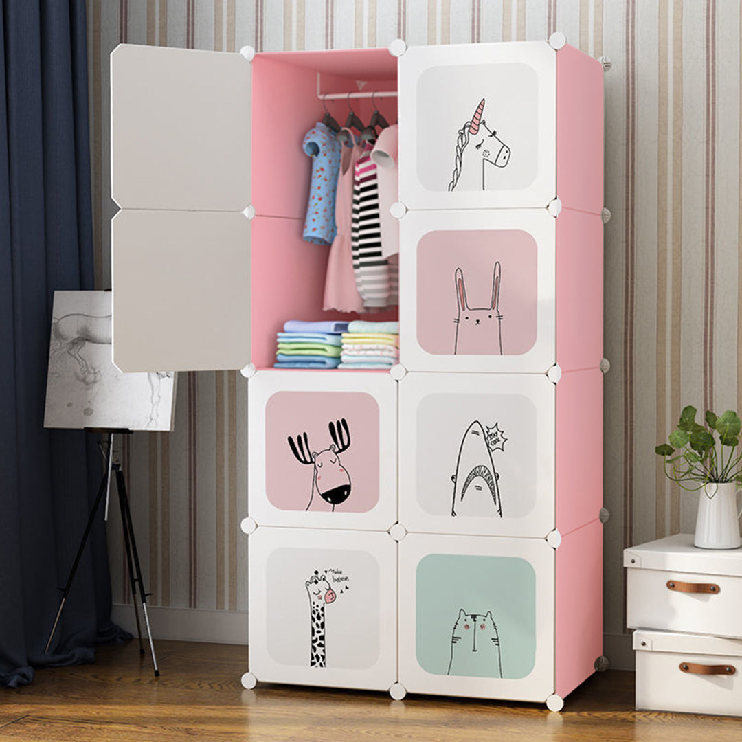 SOGA 8 Cubes Pink Portable Wardrobe Divide-Grid Modular Storage Organiser Foldable Closet