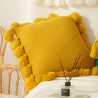 SOGA 45cm Textured Pillowcase with Pom-Pom Trim (Sunny Yellow)