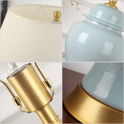 SOGA Oval Ceramic Table Lamp with Gold Metal Base Desk Lamp Yellow