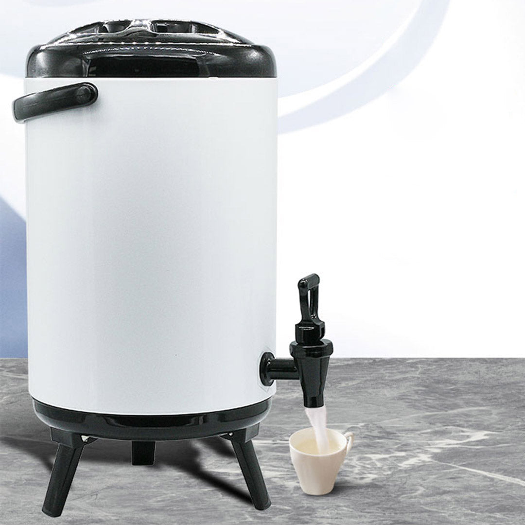 SOGA 8X 2.6 Gal Stainless Steel Insulated Milk Tea Barrel Hot and Cold Beverage Dispenser Container with Faucet White