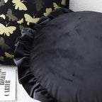 SOGA 45cm Black Vintage Lotus Edge Round Pillowcase – Butterfly Accent