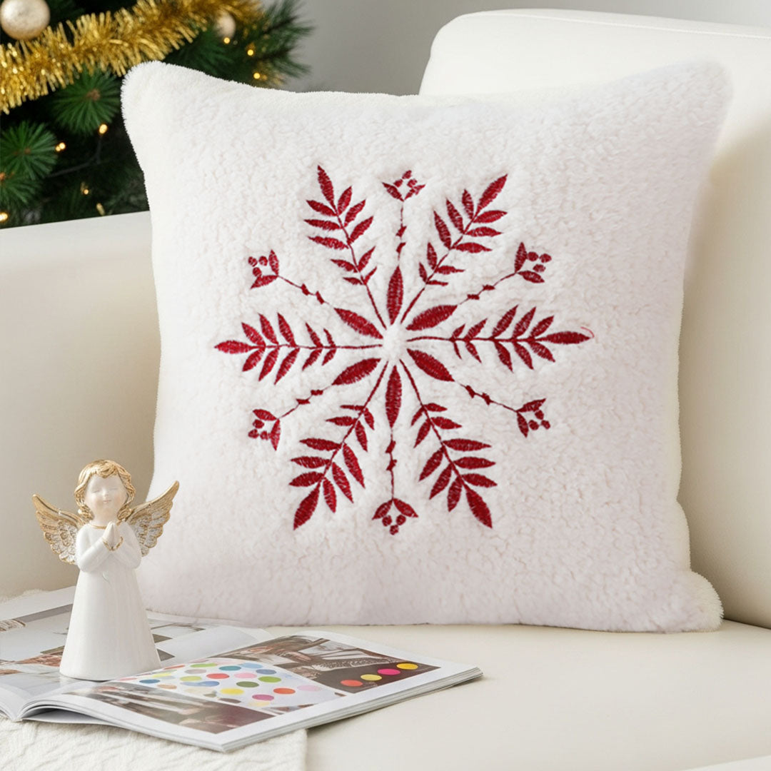 SOGA 45cm Christmas Snowflake Embroidered Faux Fur Throw Pillowcase