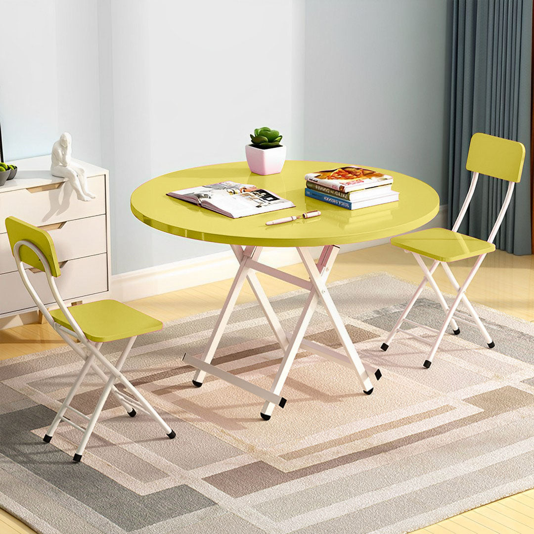 SOGA Yellow Dining Table Portable Round Surface Space Saving Folding Desk Home Decor