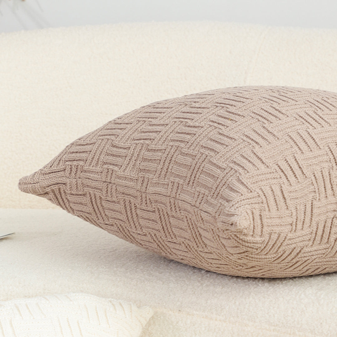 SOGA 2X 45cm Woven Grid Knit Decorative Pillowcase - Taupe Beige