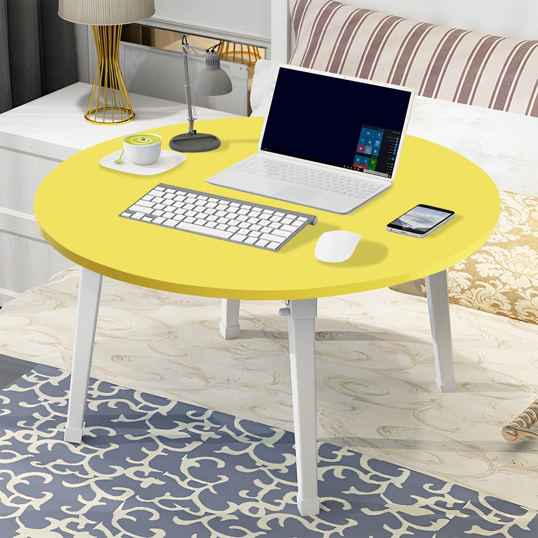 SOGA 2X Yellow Portable Floor Table Small Round Space-Saving Mini Desk Home Decor