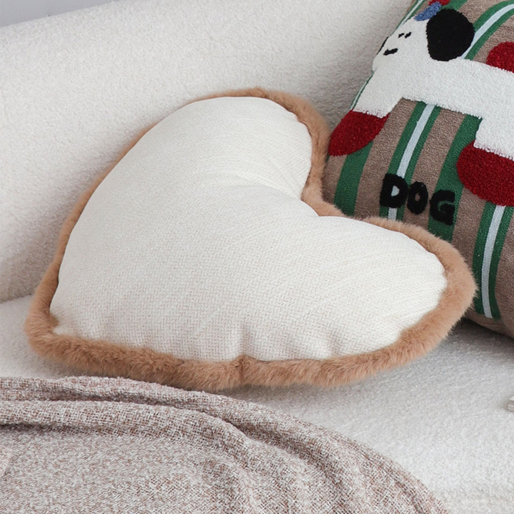 SOGA 42x32cm Heart-Shaped Beige Brown Off-White Plush Polyester Pillow Cover