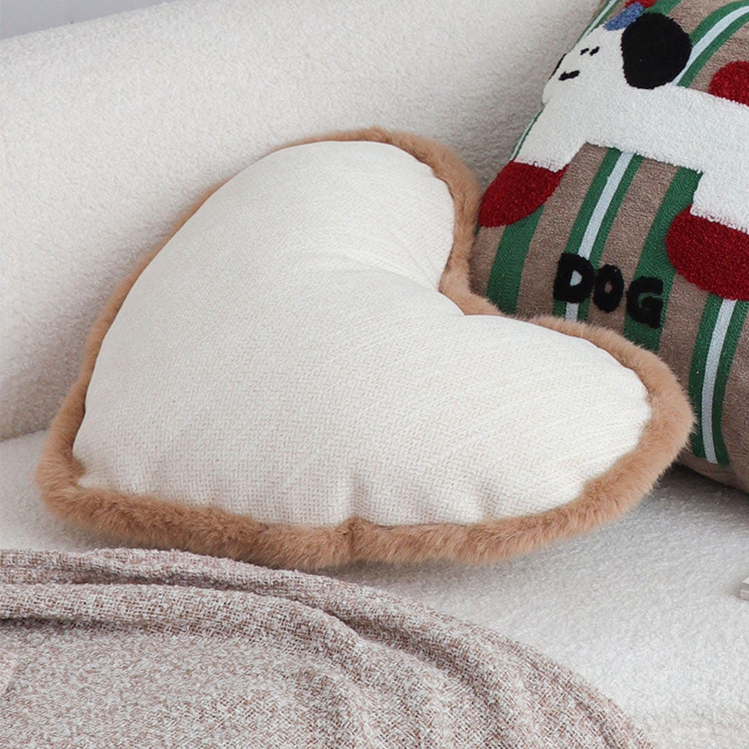 SOGA 42x32cm Heart-Shaped Beige Brown Off-White Plush Polyester Pillow Cover
