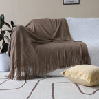 SOGA Acrylic Knitted Throw Blanket – Solid Warm Cozy Woven Cover with Fringes for Couch, Bed, Sofa & Home Decor, Coffee