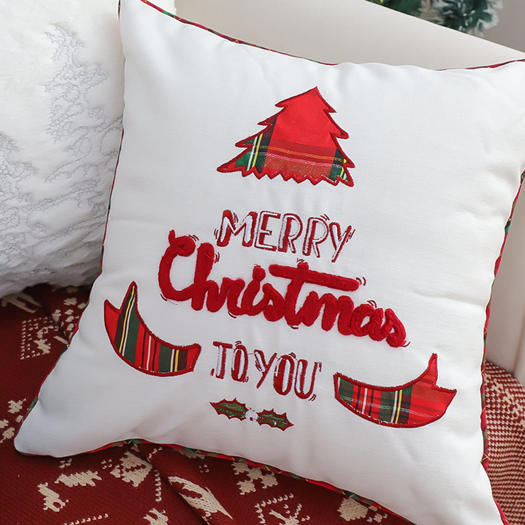 SOGA 45cm “Merry Christmas To You” Festive White Pillowcase with Red & Green Accents