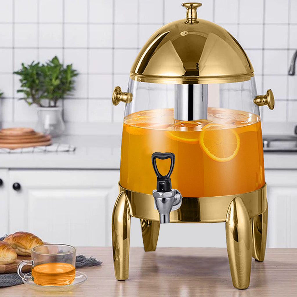 SOGA Stainless Steel 3.2 Gal Beverage Dispenser Hot and Cold Juice Water Tea Chafer Urn Buffet Drink Container Jug with Gold Accents