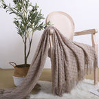 SOGA Set of 2 Acrylic Knitted Throw Blankets – Diamond Pattern, Cozy Woven Covers with Tassels for Couch, Bed, Sofa & Home Decor, Coffee