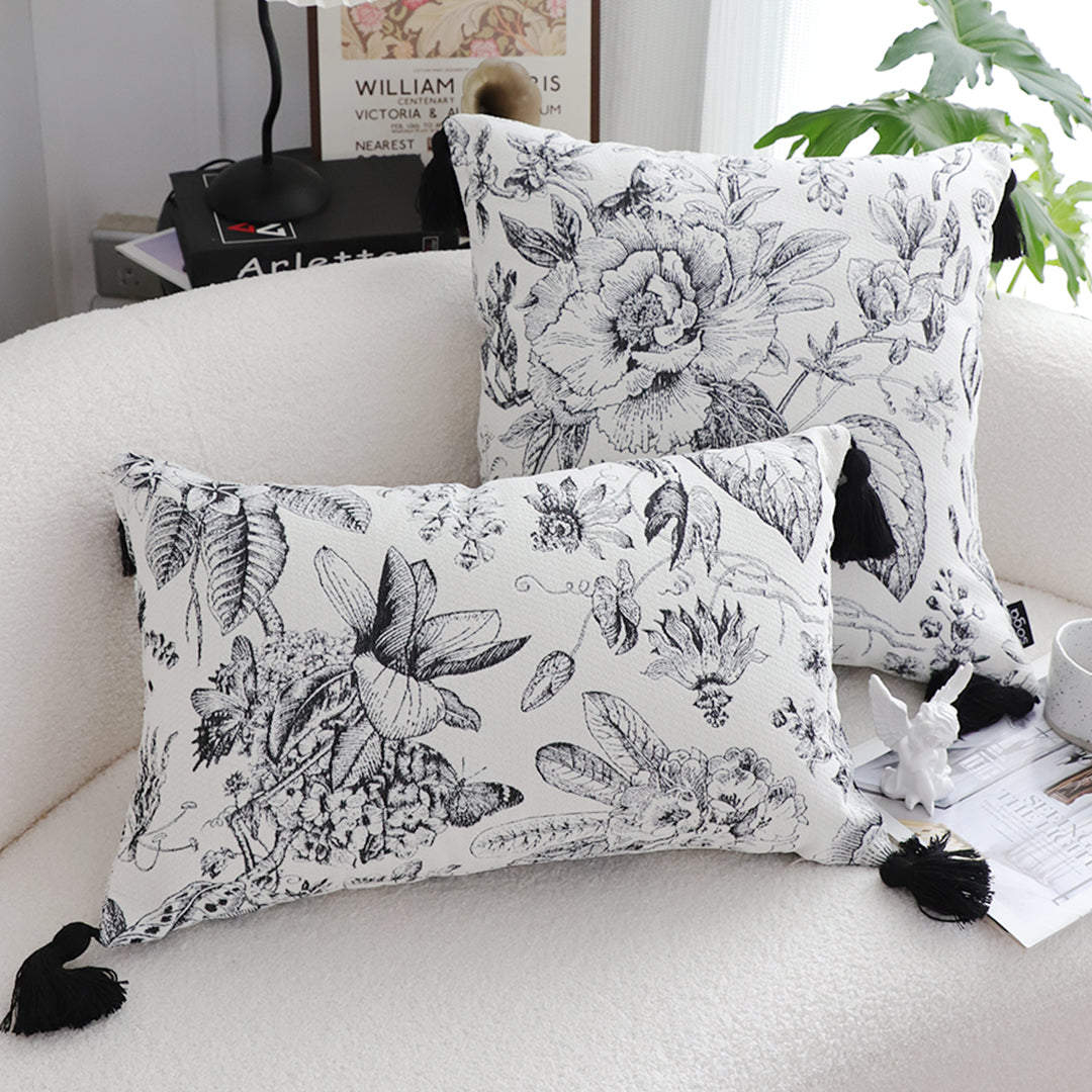 SOGA 2X 30x50cm Chic Botanical Bliss Rectangular Pillowcase with Tassel Accents