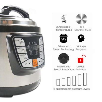 SOGA Stainless Steel Electric Pressure Cooker 6L Nonstick 1600W