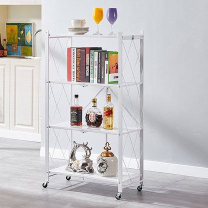 SOGA 4 Tier Steel White Foldable Kitchen Cart Multi-Functional Shelves Portable Storage Organizer with Wheels