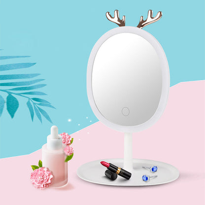 SOGA White Cosmetic Jewelry Storage Organiser with Antler LED Light Mirror Tabletop Vanity Set