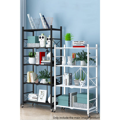 SOGA 5 Tier Steel Black Foldable Display Stand Multi-Functional Shelves Portable Storage Organizer with Wheels