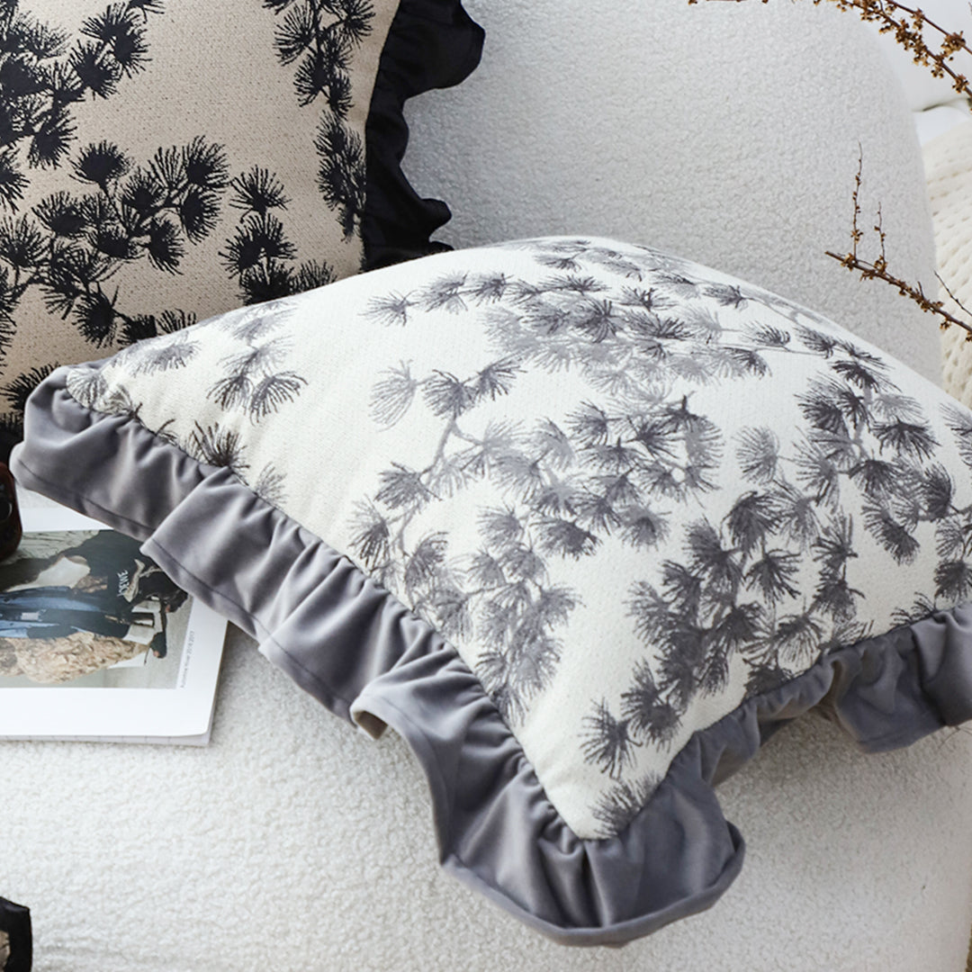 SOGA 45cm Gray Floral with Ruffle Trim