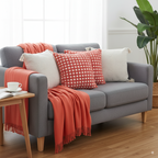 SOGA 5PC Set – Orange Knitted Throw with Fringes + Coral Polka Dot & Cream Tassel Pillowcases – Cozy Home Decor