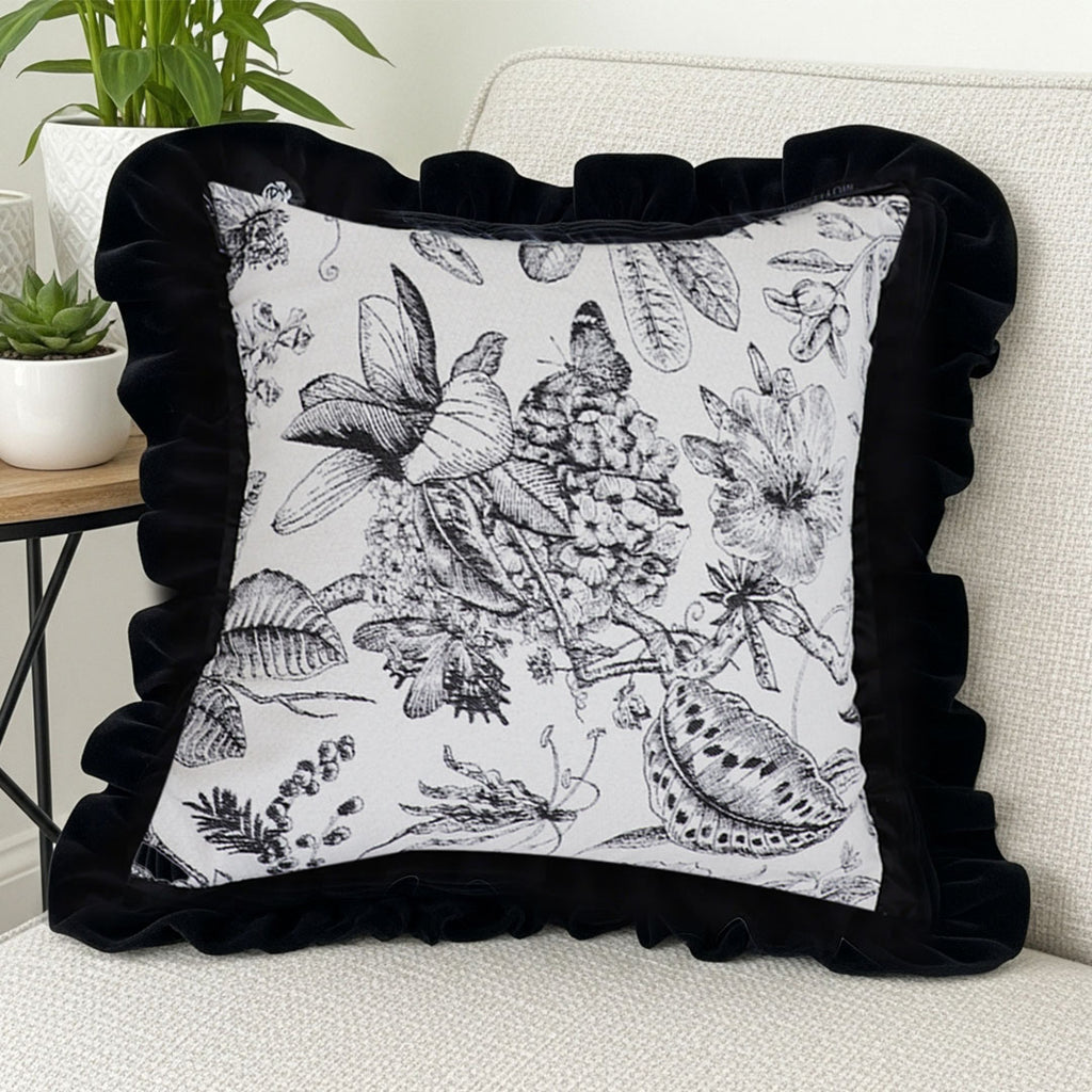 SOGA 45cm Chic Botanical Bliss Black & White Square Pillowcase