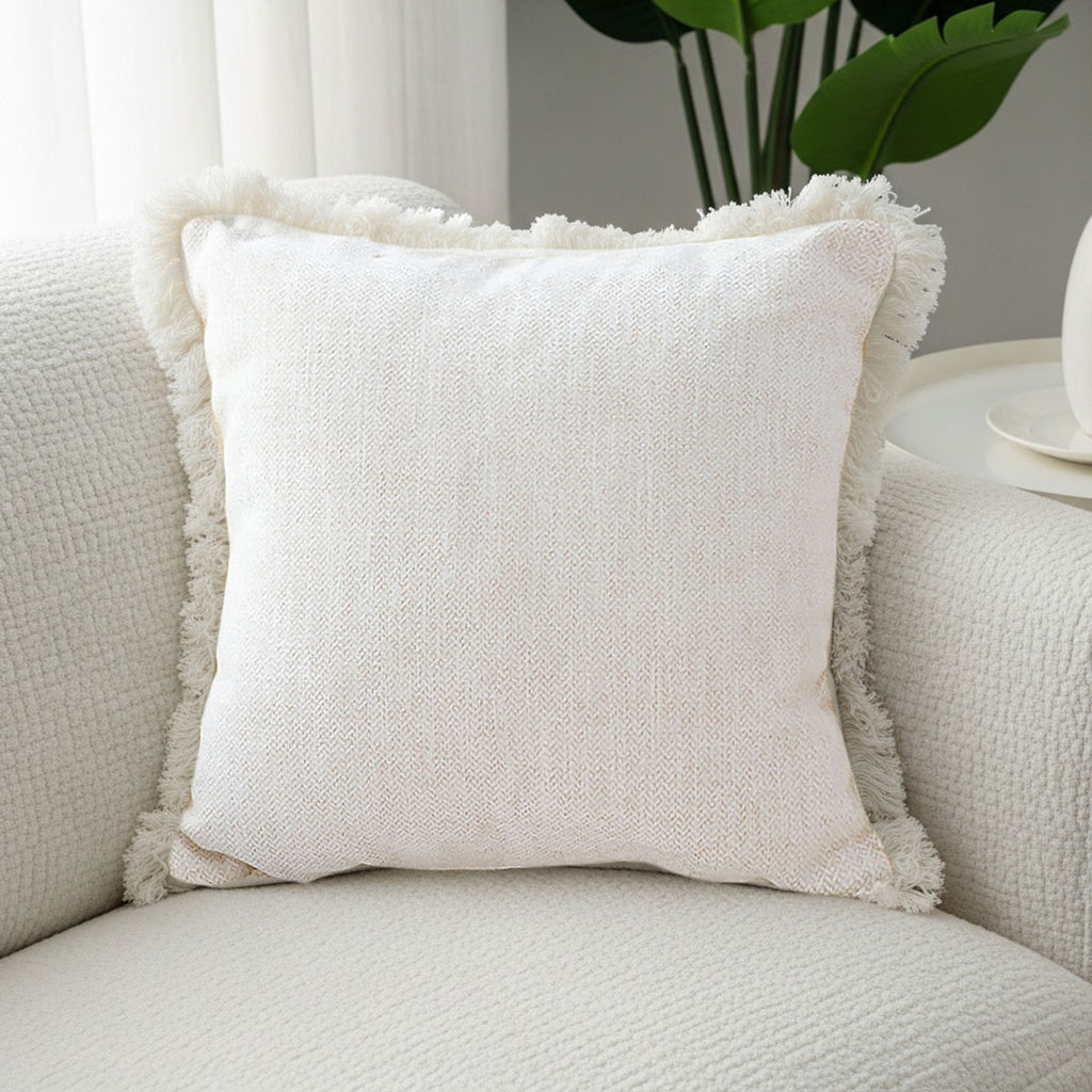 SOGA 42X45 Premium Linen Throw Pillow Cover with Fringe Trim - Cream White