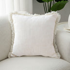 SOGA 42X45 Premium Linen Throw Pillow Cover with Fringe Trim - Cream White