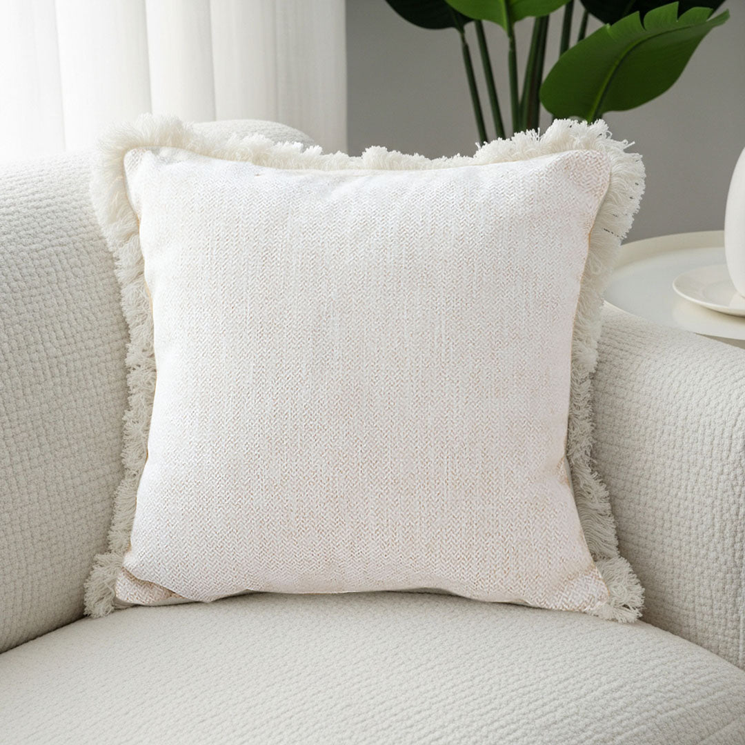 SOGA 42X45 Premium Linen Throw Pillow Cover with Fringe Trim - Cream White