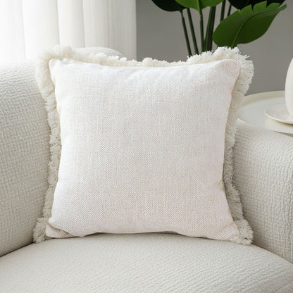 SOGA 42X45 Premium Linen Throw Pillow Cover with Fringe Trim - Cream White