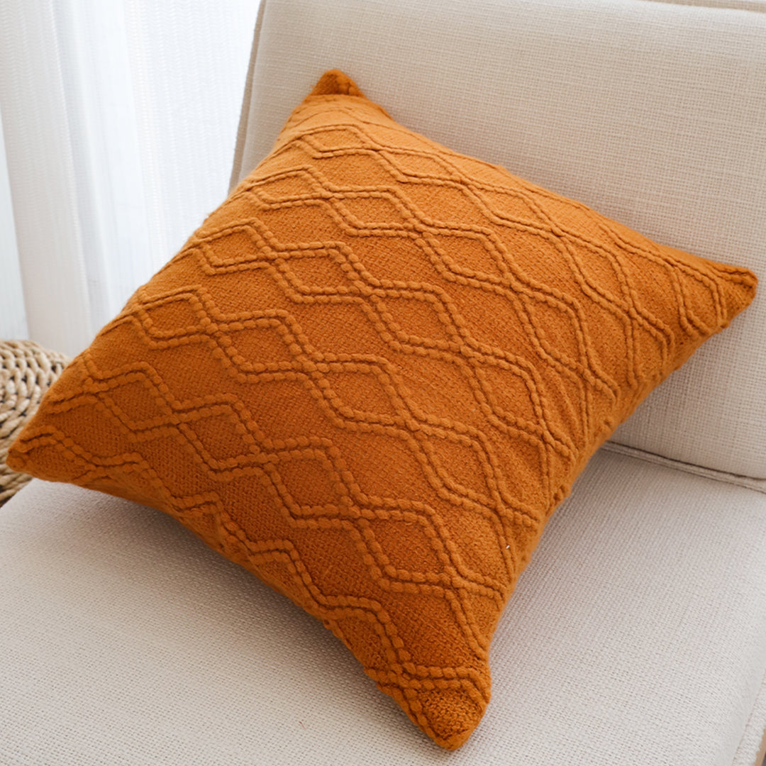 SOGA 2X 45cm Burnt Orange Diamond Knit Pillowcases – Soft Decorative Cushion Covers for Sofa, Bed & Home Décor